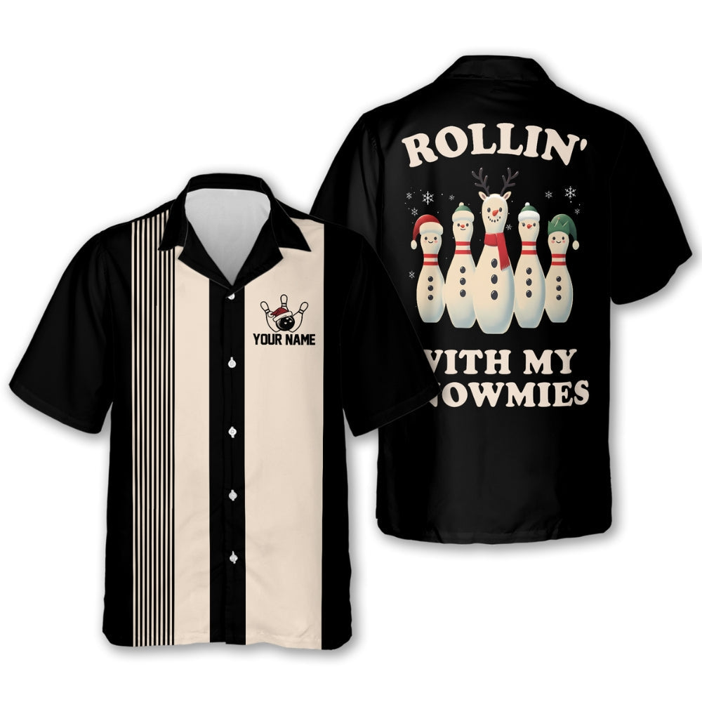 Rollin’ With My Snowmies Custom Retro Xmas Bowling Hawaiian Shirts Men And Women, Custom Christmas Bowling Shirts HB0189