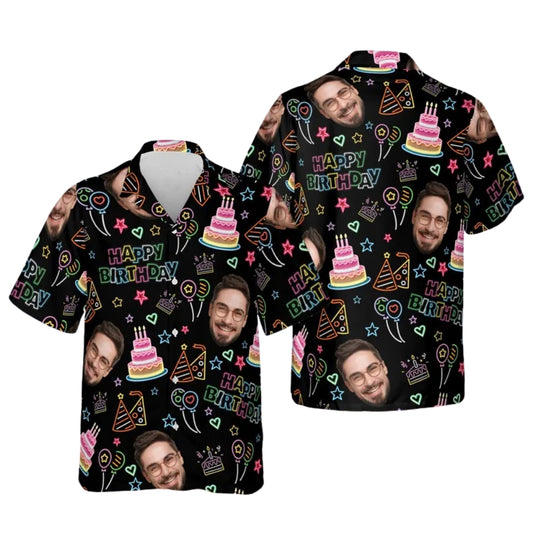 Happy Birthday Custom Face Neon Hawaiian Shirt Men And Women, Custom Photo Birthday Hawaiian Shirts HE0007