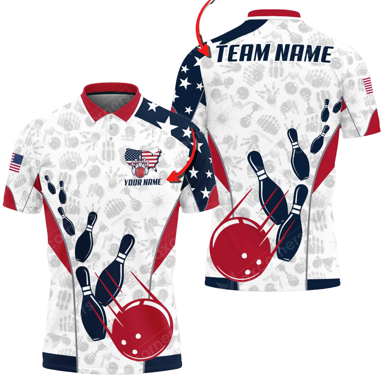 Custom Patriotic Bowling Polo Shirts BO0332