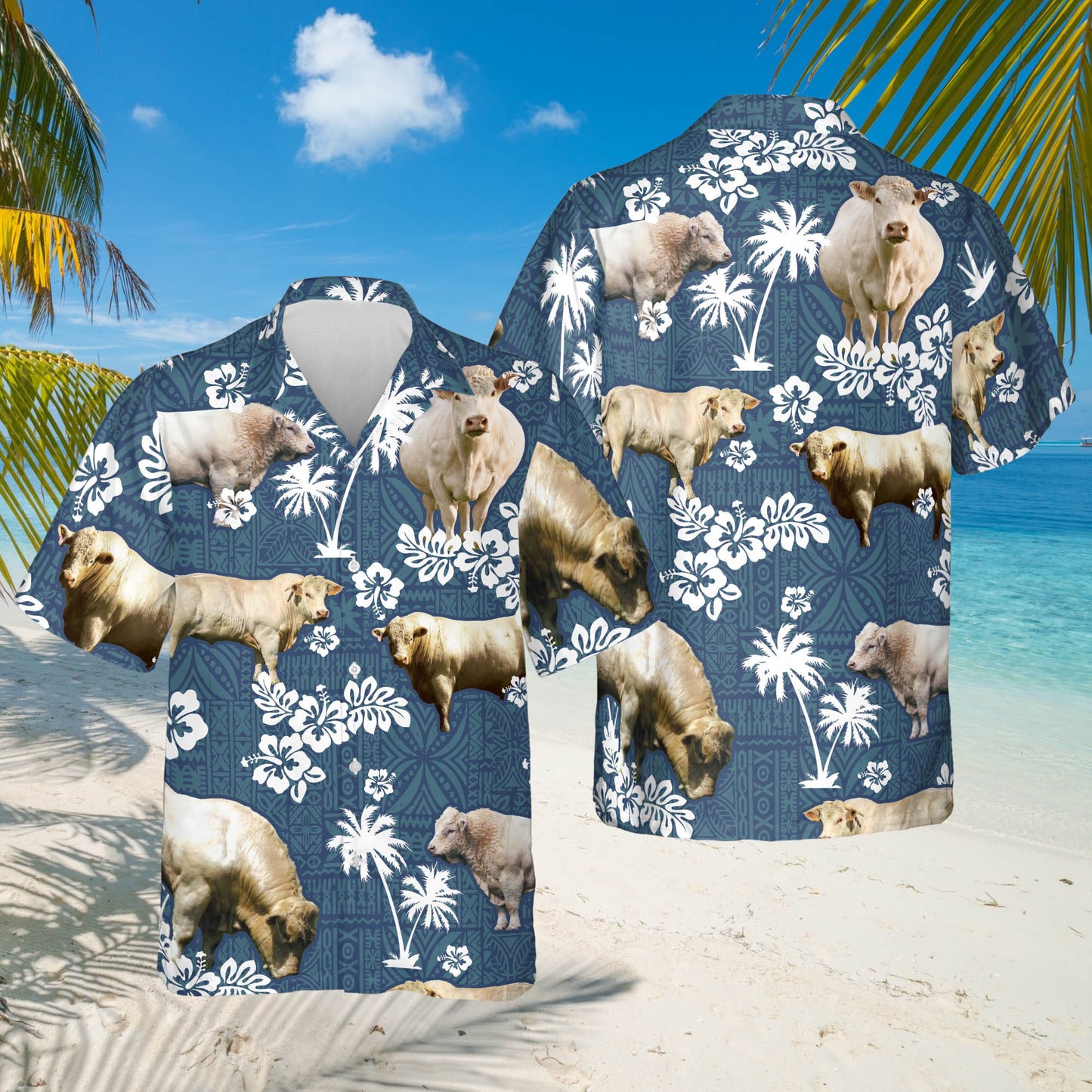 Charolais Cattle Lovers Blue Tribal Hawaiian Shirt HO1525
