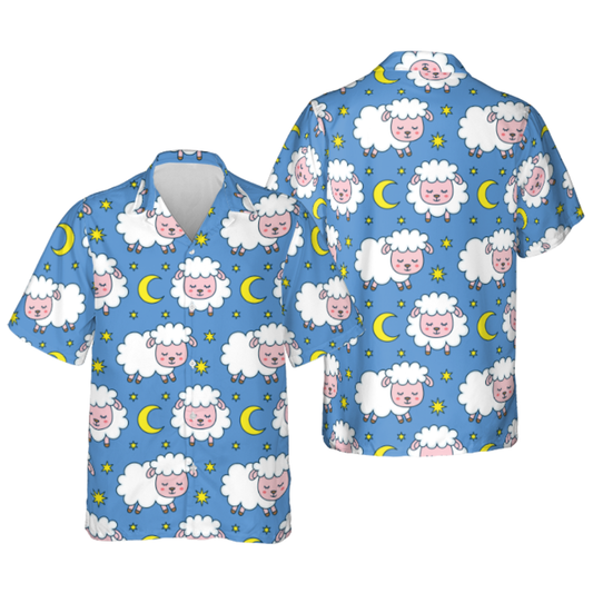 Blue Moon And Sheep Illustration Hawaiian Shirt HO2001