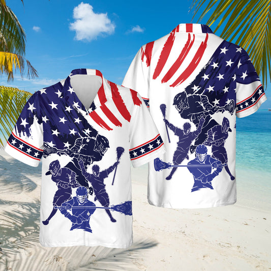 American Flag Lacrosse Hawaiian Shirt, Lacrosse Hawaiian Aloha Shirts Short Sleeve Beach Holiday Casual Shirts HO2996