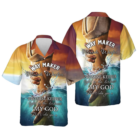 Hand Of Jesus Hawaiian Shirt - Way Maker Miracle Worker Jesus Hawaiian Shirt - Christian Hawaiian Shirts For Men & Women HO3347