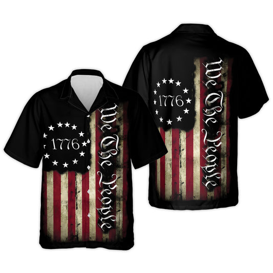 We are people Vintage american Flag Printed Short Sleeve hawaiian Shirt for men and women HO3662