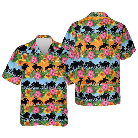 Horse Racing Tropical Color Hawaiian Shirt, Gift for Horse Lover, Horse Beach Hawaii Shirt HO3799