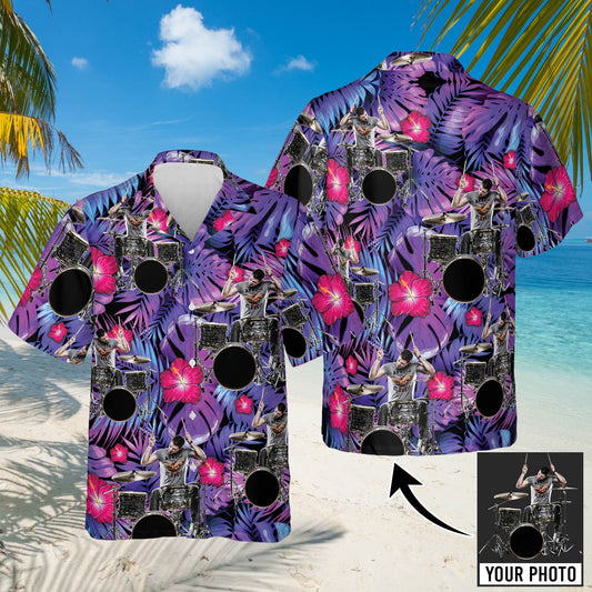 Drum Purple Tropical Style Custom Photo - Hawaiian Shirt For Men Women, Idea Gift for Drummer HO4272