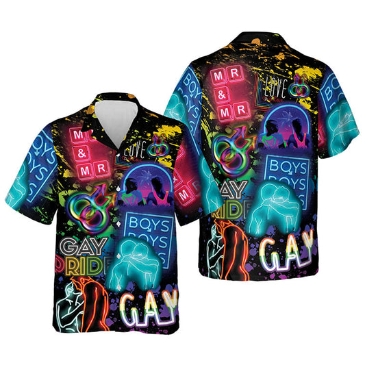 Beach Shirt Lgbt Gay Neon Art Gay Pride Hawaiian Shirt, Gay Hawaiian Shirts HO4592