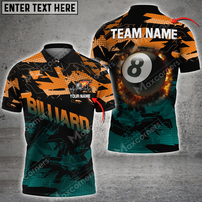 Billiards Halfway Round Of The World Personalized Name, Team Name Polo Shirt BIO0047