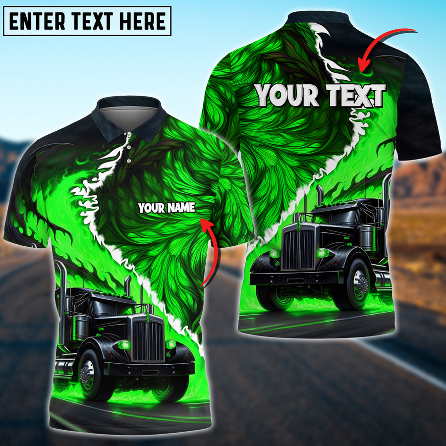Truck Flame Wings Pattern Multicolor Personalized Name 3D Polo Shirt For Truck Driver TO3510
