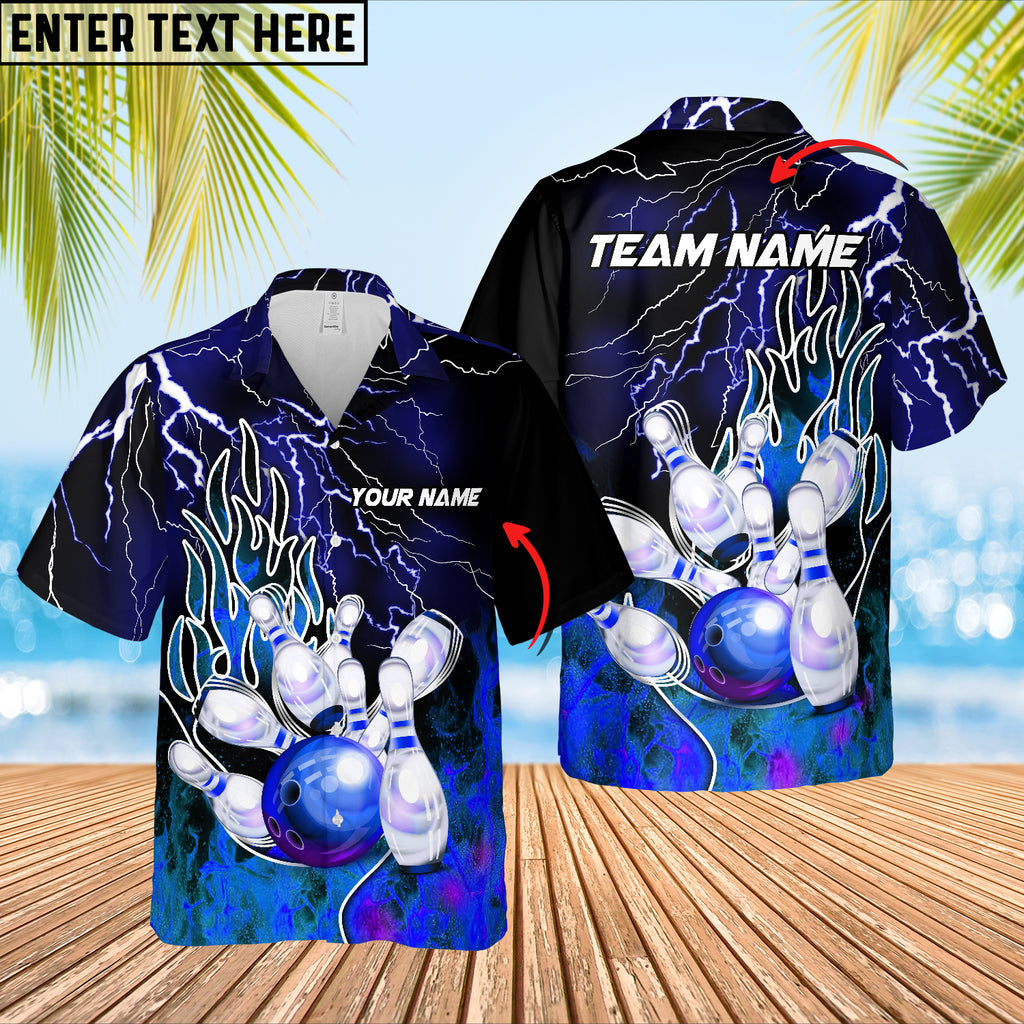 Bowling Thunder And Fire Pro Multicolor Option Customized Name Hawaiian Shirt, Idea Gift for Bowling Team HO5656