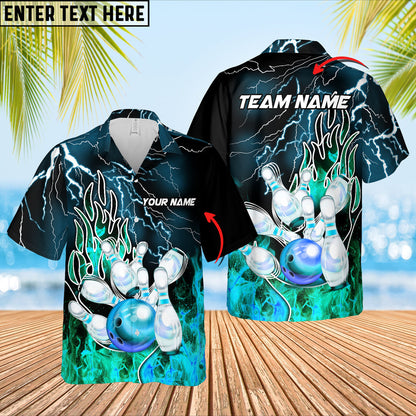 Bowling Thunder And Fire Pro Multicolor Option Customized Name Hawaiian Shirt, Idea Gift for Bowling Team HO5656