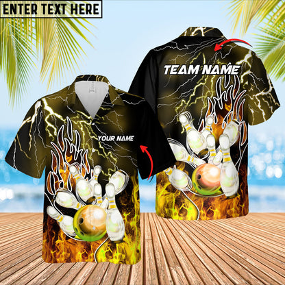 Bowling Thunder And Fire Pro Multicolor Option Customized Name Hawaiian Shirt, Idea Gift for Bowling Team HO5656