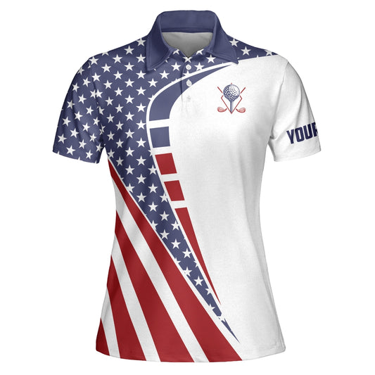 Personalized Red, White And Blue Golf Polos Shirts For Ladies American Flag Custom Patriot Golf Wears SO1098