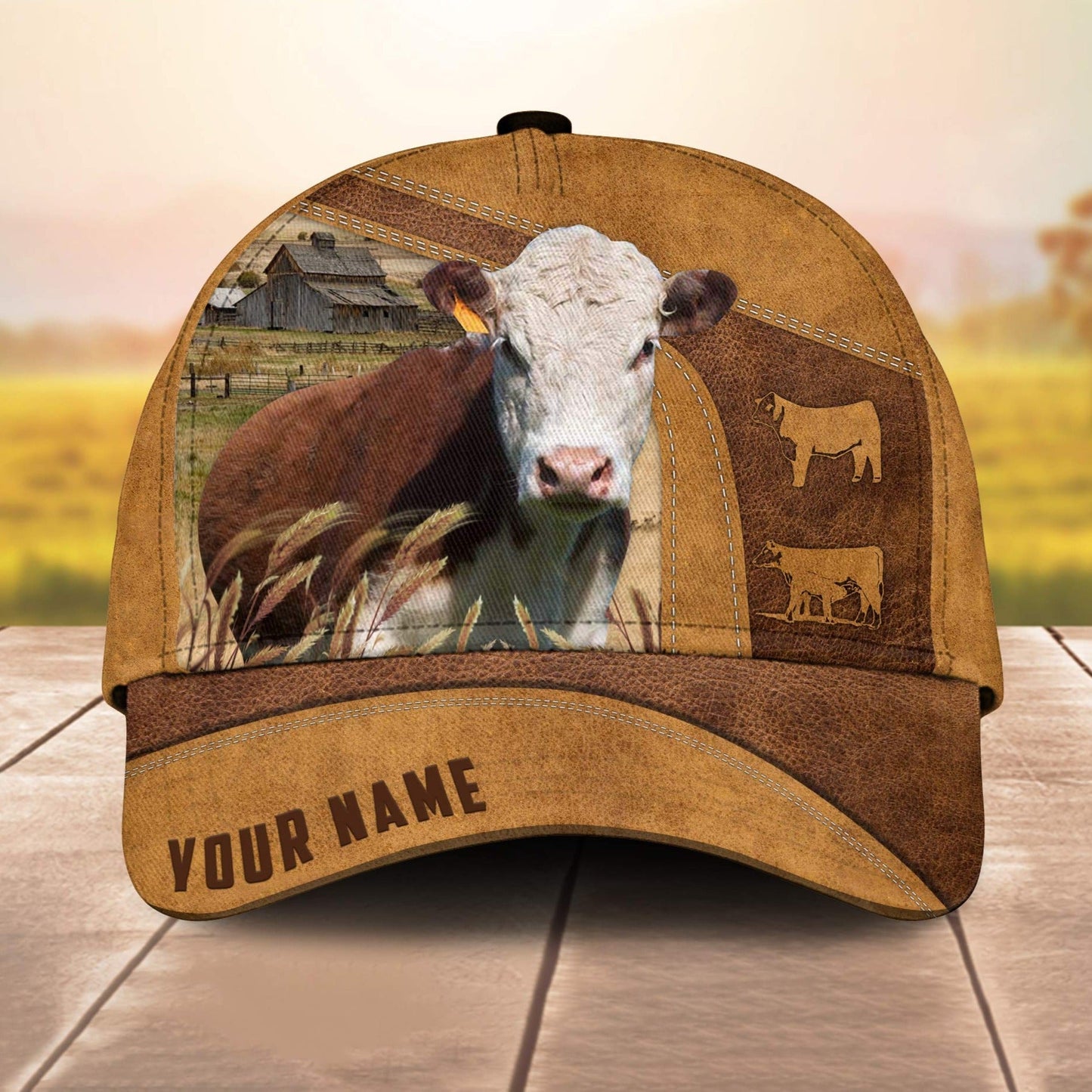 Custom Name Hereford Cale 3D Cap 3D All Over Print Baseball Cap, Cap For Farm Lovers, Animal Cap, Leather Pattern Cap CA2985