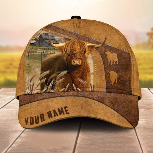 Custom Name Highland Cale 3D Cap 3D All Over Print Baseball Cap, Cap For Farm Lovers, Animal Cap, Leather Pattern Cap CA2989