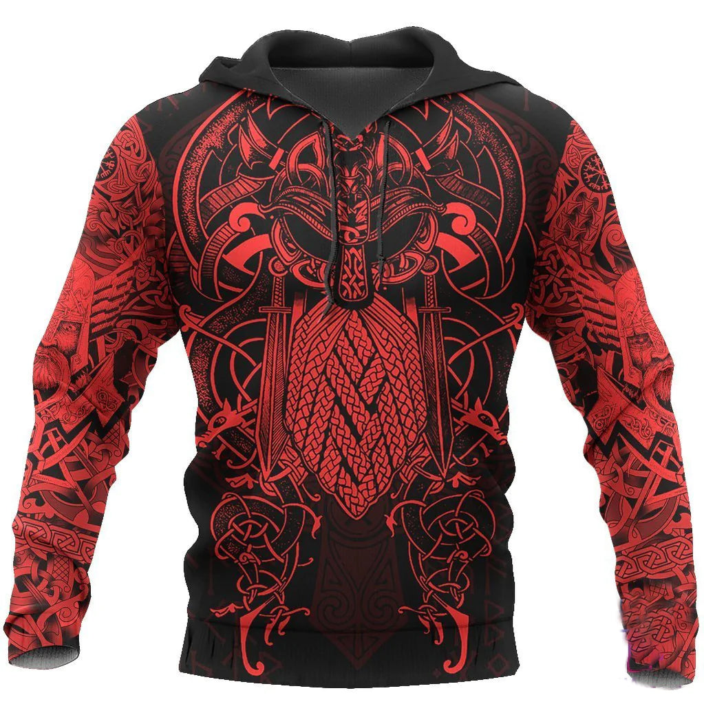 Vikings Hoodie The Raven Red Of Odin Tattoo Hoodie, Viking On Hoodies For Him Her SO0490