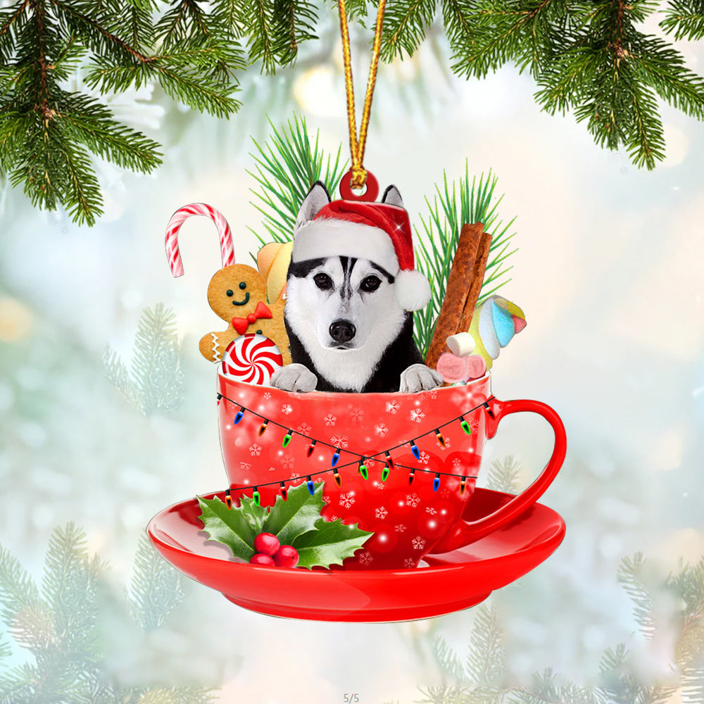Husky 2 In Cup Merry Christmas Ornament Flat Acrylic Dog Ornament OO1848