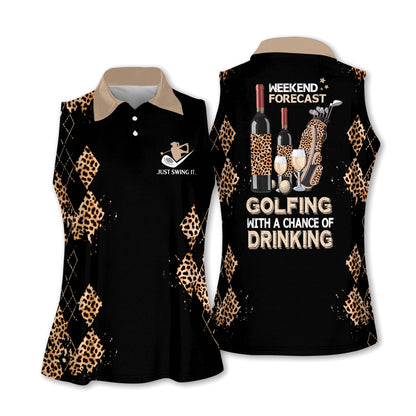 Weekend Forecast Golfing With A Chance Of Drinking Women Short Sleeve Polo Shirt Sleeveless Polo Shirt I0083