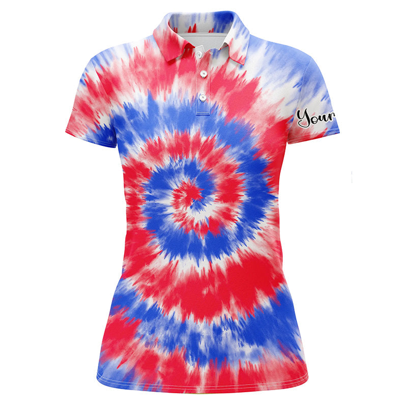 Womens Golf Polo Shirts With Colorful Tie Dye Background Custom Name Golf Shirt, Golfing Gift SO0774