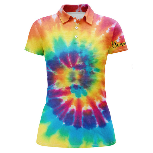 Womens Golf Polo Shirts With Colorful Tie Dye Background Custom Name Golf Shirt, Golfing Gift SO0774