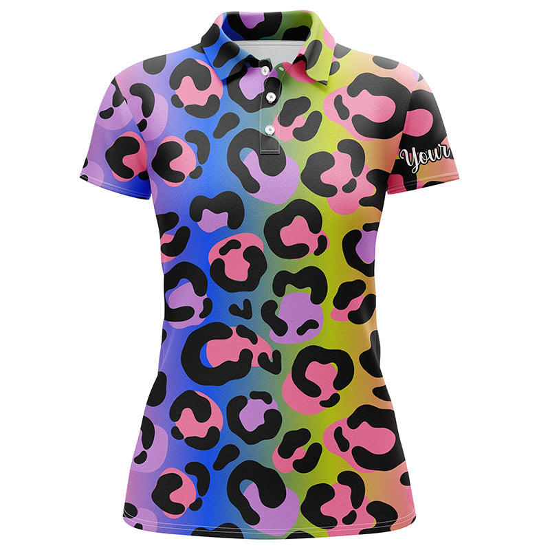 Colorful Neon Rainbow Leopard Custom Women Golf Polo Shirts, Team Golf Shirt Gift For Golf Lovers SO0934