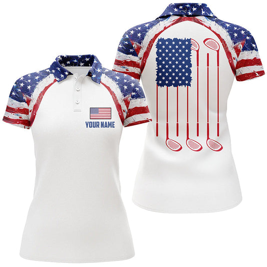 Watercolor American Flag White Womens Golf Polo Shirt Custom Golf Tops For Ladies Patriotic Golf Gift SO0822
