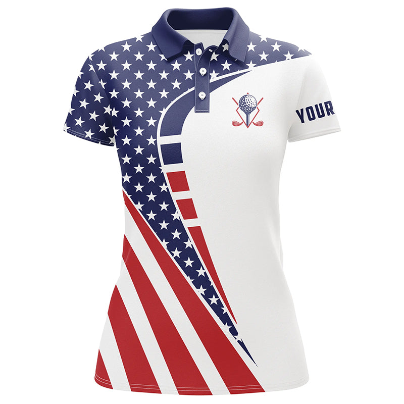 Personalized Red, White And Blue Golf Polos Shirts For Ladies American Flag Custom Patriot Golf Wears SO1098