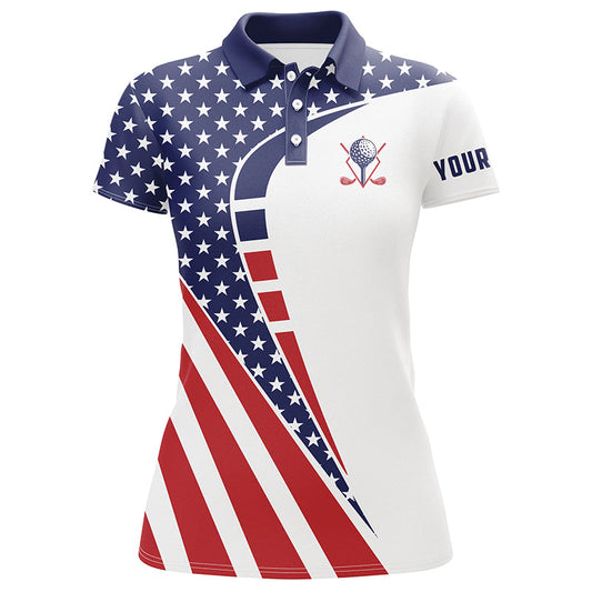 Personalized Red, White And Blue Golf Polos Shirts For Ladies American Flag Custom Patriot Golf Wears SO1098