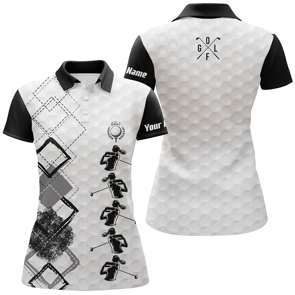 Black And White Womens Golf Polo Shirts Custom Name Women's Golf Apparel, Gifts For Golf Lovers GO0007
