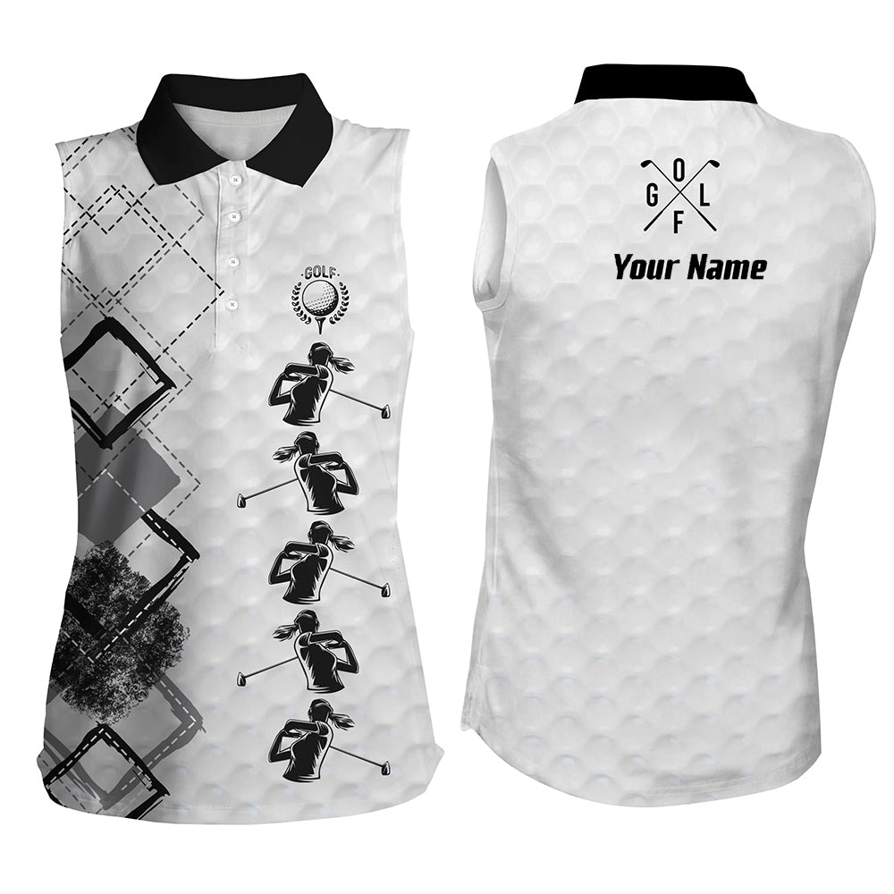 Black And White Womens Golf Polo Shirts Custom Name Women's Golf Apparel, Gifts For Golf Lovers GO0007