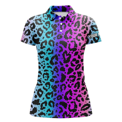 Colorful Neon Rainbow Leopard Custom Women Golf Polo Shirts, Team Golf Shirt Gift For Golf Lovers SO0934
