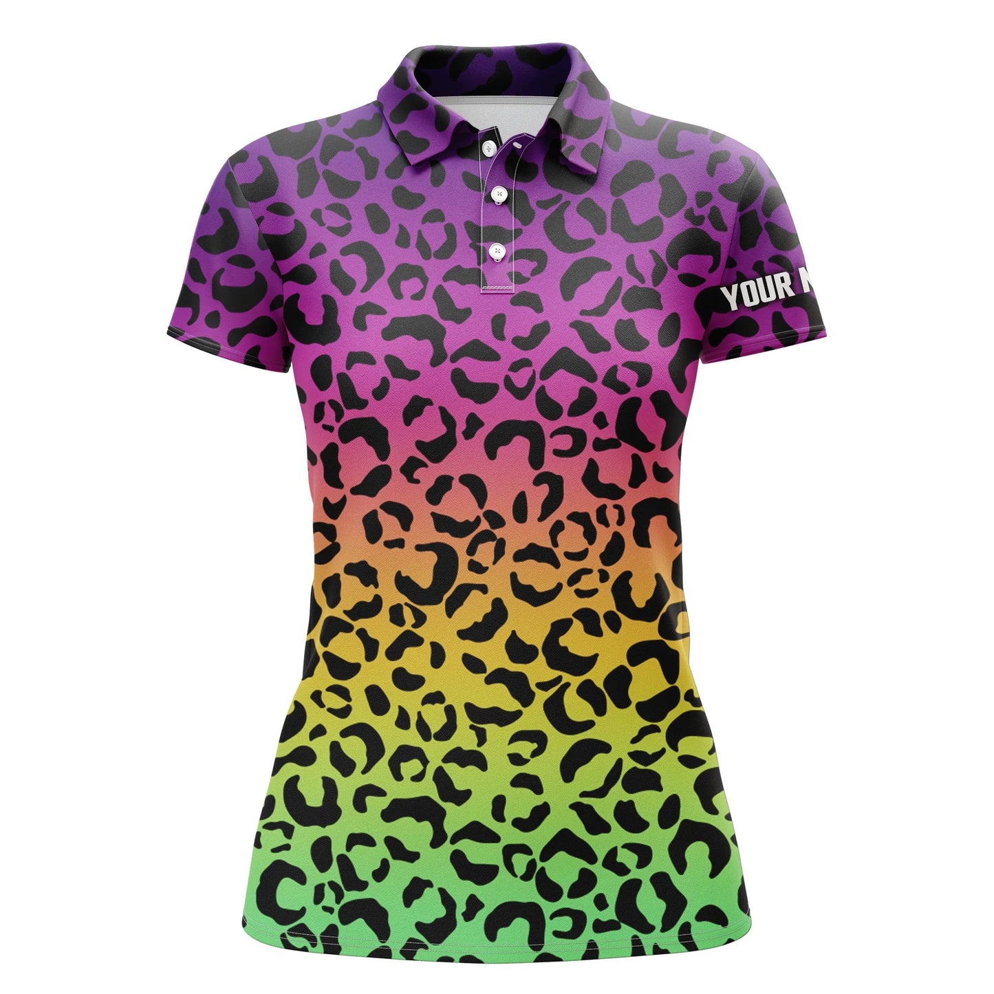 Colorful Neon Rainbow Leopard Custom Women Golf Polo Shirts, Team Golf Shirt Gift For Golf Lovers SO0934