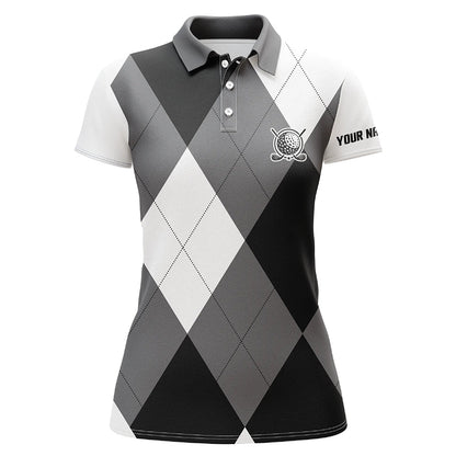 Women Golf Polos Shirts Custom Name Multicolor And White Golf Pattern, Personalized Golf Gifts SO0933