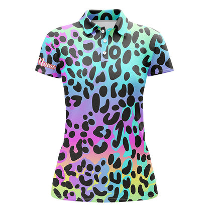 Colorful Neon Rainbow Leopard Custom Women Golf Polo Shirts, Team Golf Shirt Gift For Golf Lovers SO0934