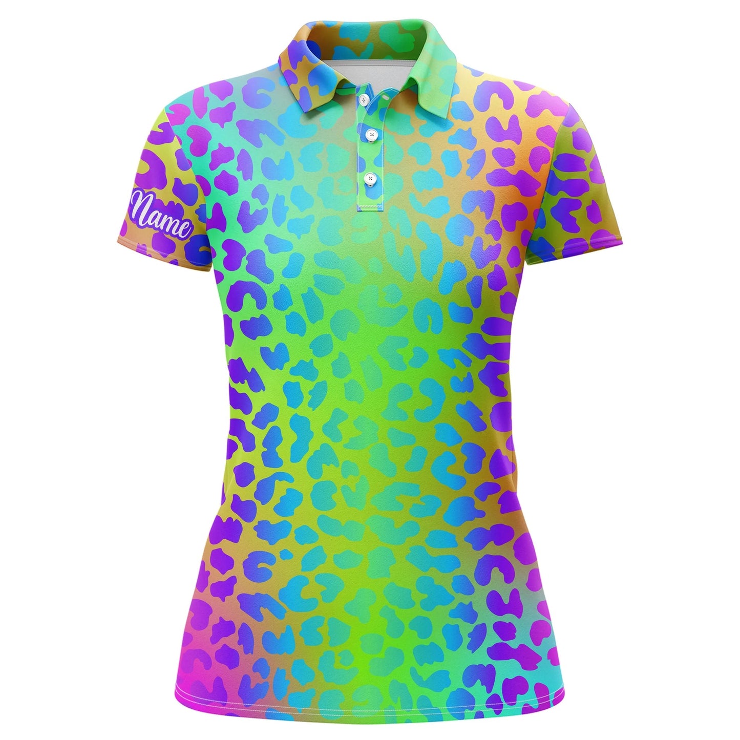 Colorful Neon Rainbow Leopard Custom Women Golf Polo Shirts, Team Golf Shirt Gift For Golf Lovers SO0934