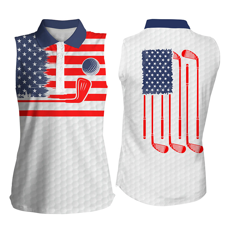 American Flag Patriotic Womens Golf Polo Shirt Custom Name White Golf Polo Shirt, Unique Golf Gifts SO1102