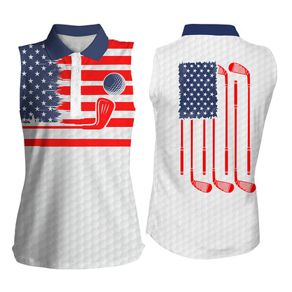 American Flag Patriotic Womens Golf Polo Shirt Custom Name White Golf Polo Shirt, Unique Golf Gifts SO1102
