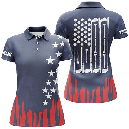 Red white and blue American flag Womens golf polo shirt custom patriotic women's golf outfits GO0009