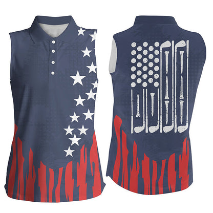 Red white and blue American flag Womens golf polo shirt custom patriotic women's golf outfits GO0009