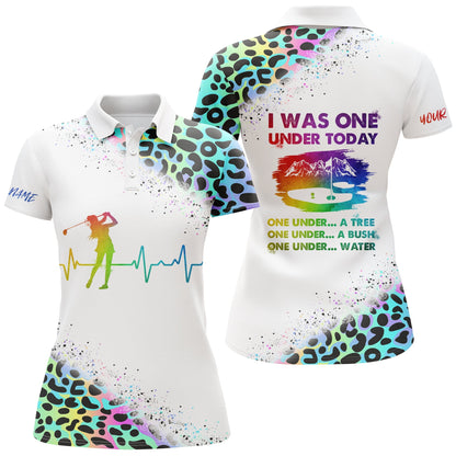 Funny Golf Shirt For Women I Was One Under Today Custom Name Multi Watercolor Leopard Women Polo Shirt SO1106