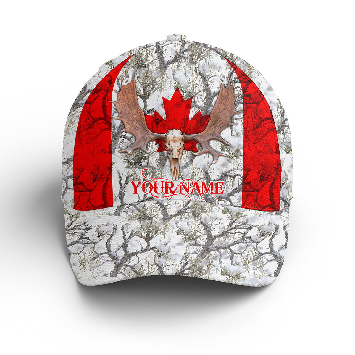 Lasfour 3D All Over Print Baseball Cap Moose Hunting Hats Canada Flag Winter Snow Camo Custom Name Cap CA0503