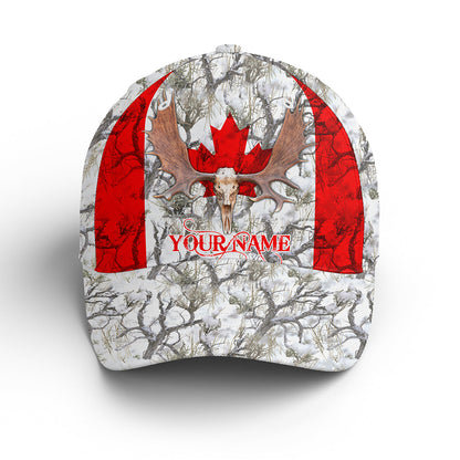 Lasfour 3D All Over Print Baseball Cap Moose Hunting Hats Canada Flag Winter Snow Camo Custom Name Cap CA0503