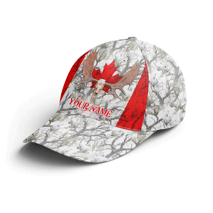 Lasfour 3D All Over Print Baseball Cap Moose Hunting Hats Canada Flag Winter Snow Camo Custom Name Cap CA0503