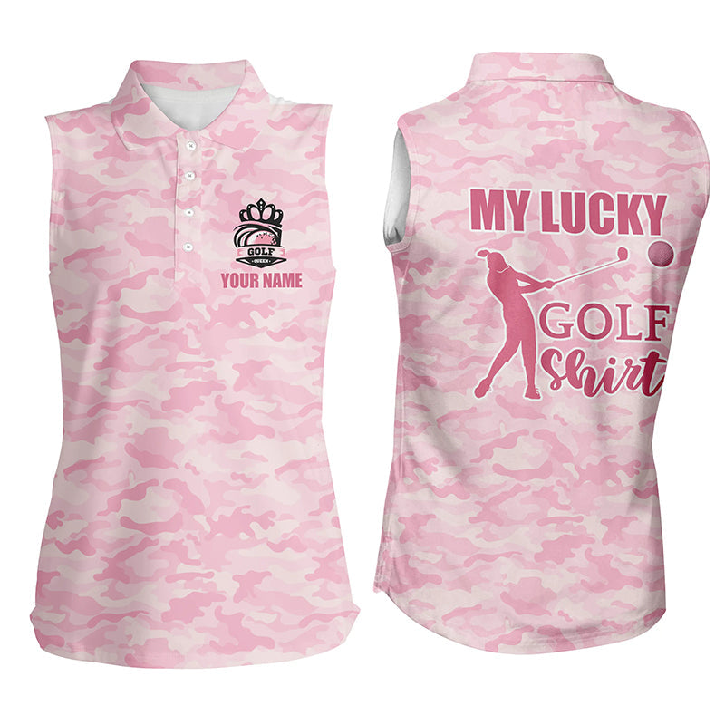My Lucky Golf Shirt Pink Camo Womens Polo Shirt Custom Cute Camouflage Golf Gifts For Ladies GO0023