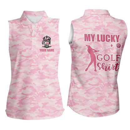 My Lucky Golf Shirt Pink Camo Womens Polo Shirt Custom Cute Camouflage Golf Gifts For Ladies GO0023