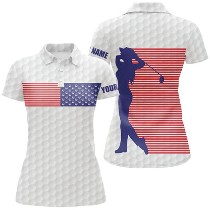 American Flag White Golf Pattern Polo Shirt Custom Patriotic Golf Shirts For Women Golf Gift GO0013