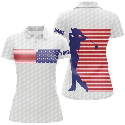 American Flag White Golf Pattern Polo Shirt Custom Patriotic Golf Shirts For Women Golf Gift GO0013