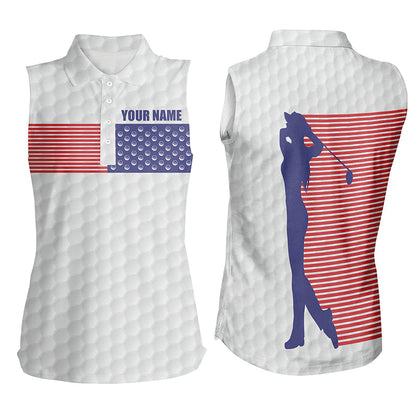 American Flag White Golf Pattern Polo Shirt Custom Patriotic Golf Shirts For Women Golf Gift GO0013
