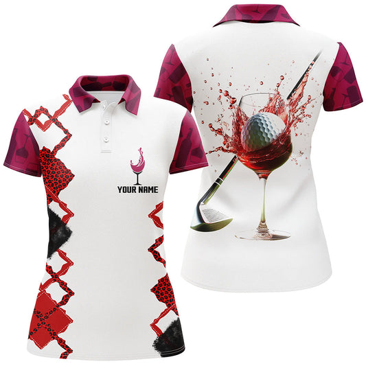 White Red Wine Leopard Golf Shirts For Women Custom Name Womens Golf Polo Shirts Golf Gifts SO1096