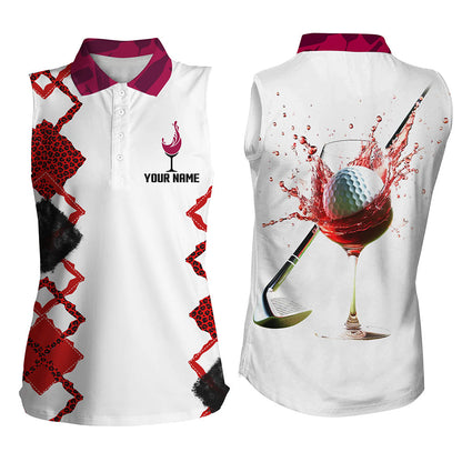 White Red Wine Leopard Golf Shirts For Women Custom Name Womens Golf Polo Shirts Golf Gifts SO1096